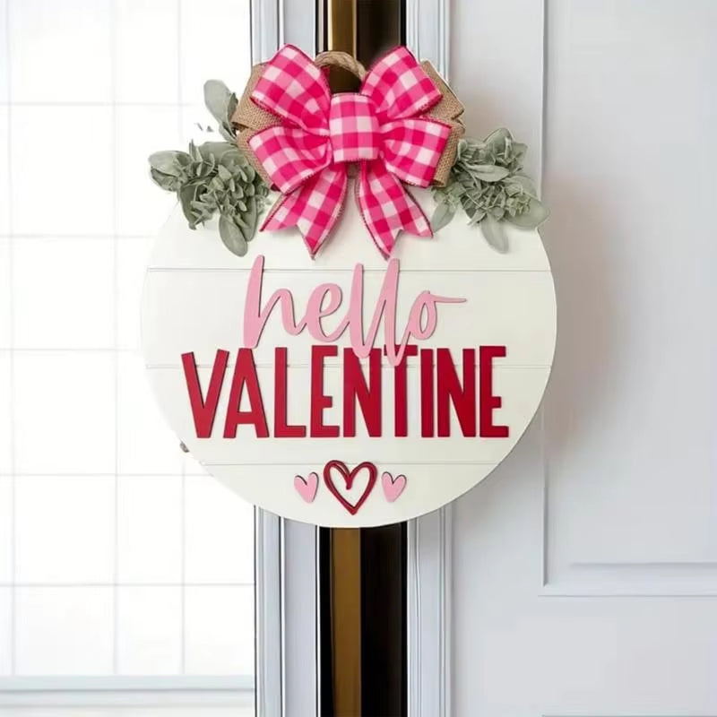 Happy Valentines Day Door Sign Valentines Day Wreaths for Front Door 11.8Inch Wooden Hello Valentines Day Sign for Indoor