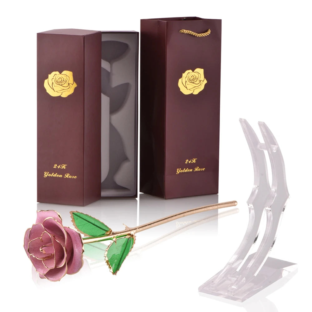 Gifts for Women 24K Gold Dipped Rose with Stand Eternal Flowers Forever Love in Box Girlfriend Wedding Valentine Gift for Her