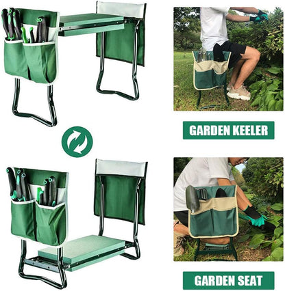 Garden Kneeler and Seat Stool Heavy Duty Garden Folding Bench with Large Removabletool Pocket Gloves and Soft EVA Kneeling Pad for Gardening Lovers