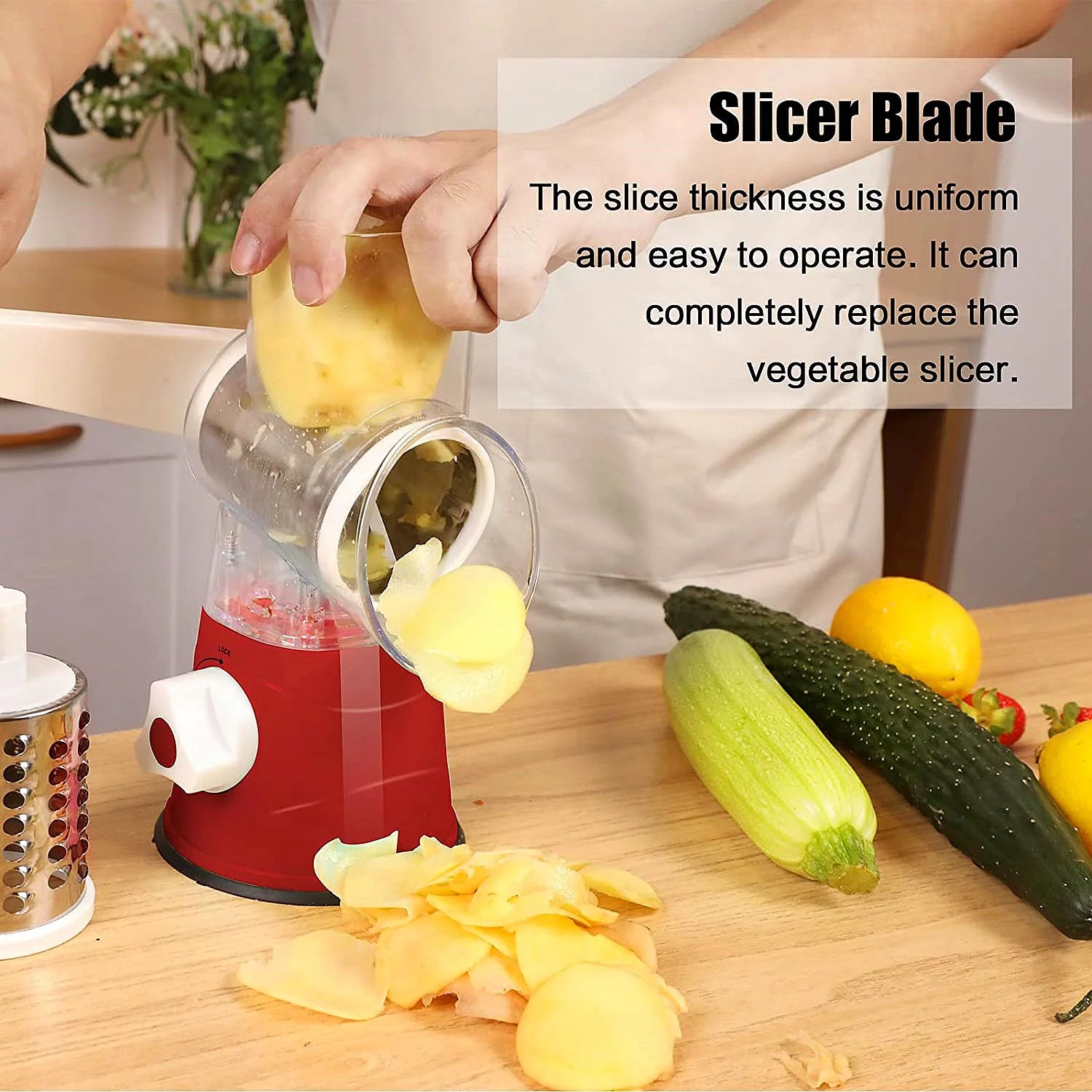 Rotary Cheese Grater, Vegetable Chopper, Efficient Graters for Kitchen with 3 Interchangeable round Stainless Steel Blades, Easy to Clean Cheese Shredder for Fruit, Vegetables, Nuts, Chocolat