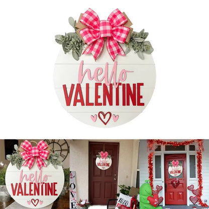 Happy Valentines Day Door Sign Valentines Day Wreaths for Front Door 11.8Inch Wooden Hello Valentines Day Sign for Indoor