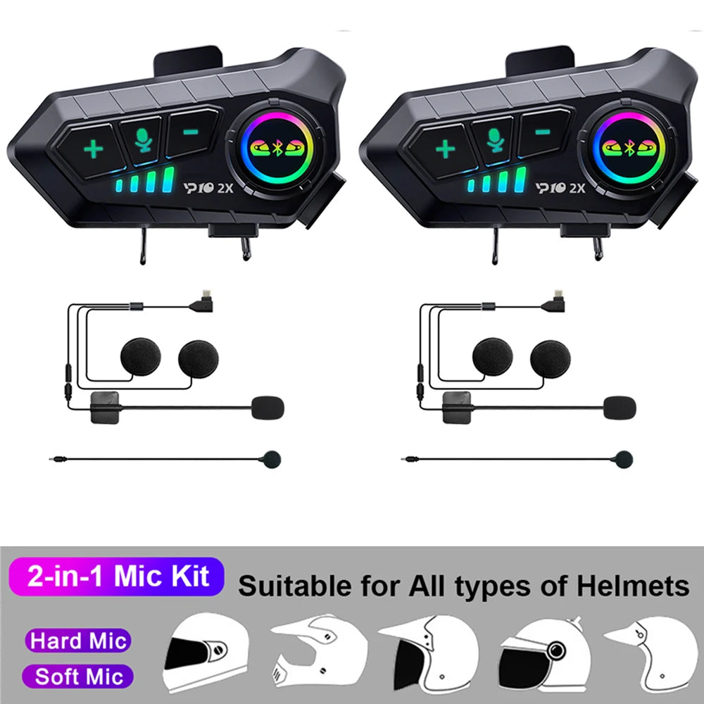 1/2X Music Interphone Bluetooth 5.3 Motorcycle Helmet Intercom Headset Waterproof 300M Intercomunicador Speaker Earphone