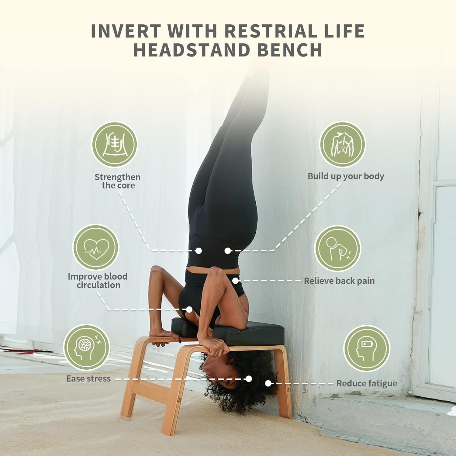 Yoga Inversion Bench- Headstand Bench for Home & Gym, Relieve Stress, Strengthen Core, Improve Sleep & Digestion