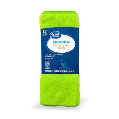 Multipurpose Microfiber Household Cleaning Cloth & Wipe, 12 Count, Multicolor