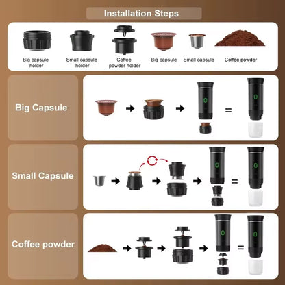 3-In-1 Portable Capsule Coffee Maker, Wireless Heating Electric Espresso Coffee Maker for Car Home, Travel Camping Coffee Maker