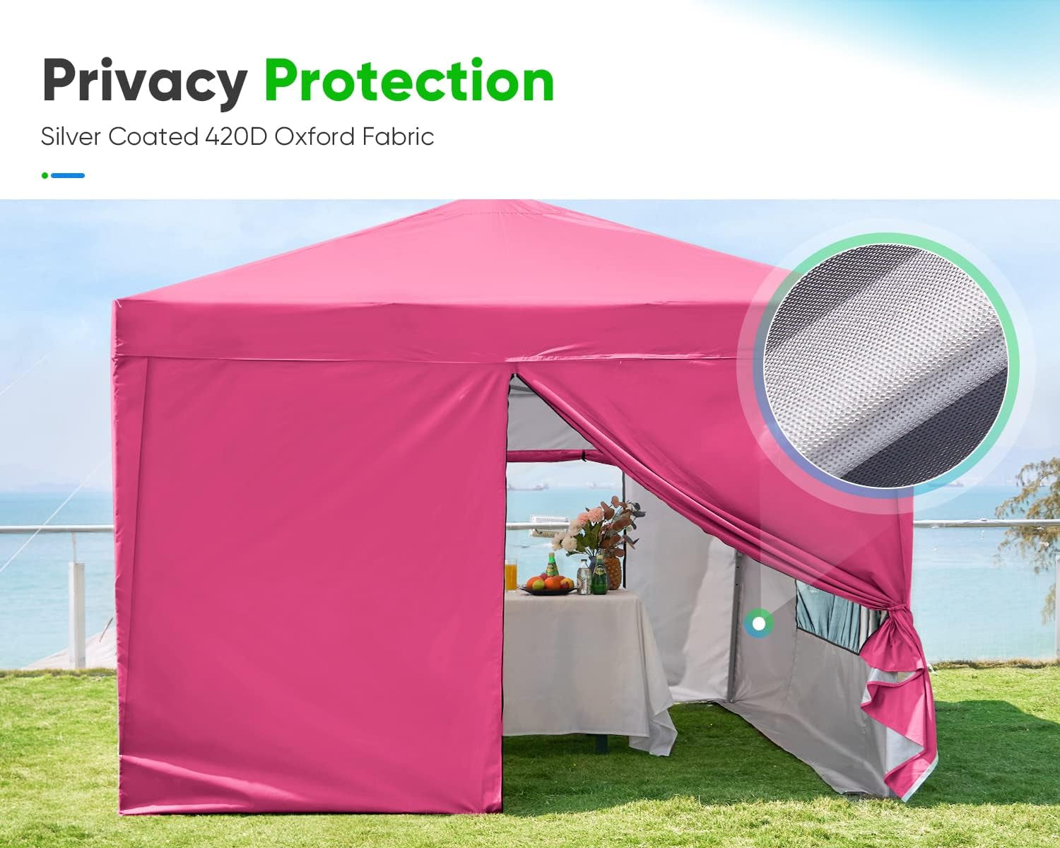 Privacy 8X8 Ez Pop up Canopy Tent Enclosed Instant Canopy Shelter Portable with Sidewalls and Mesh Windows Waterproof (Pink)