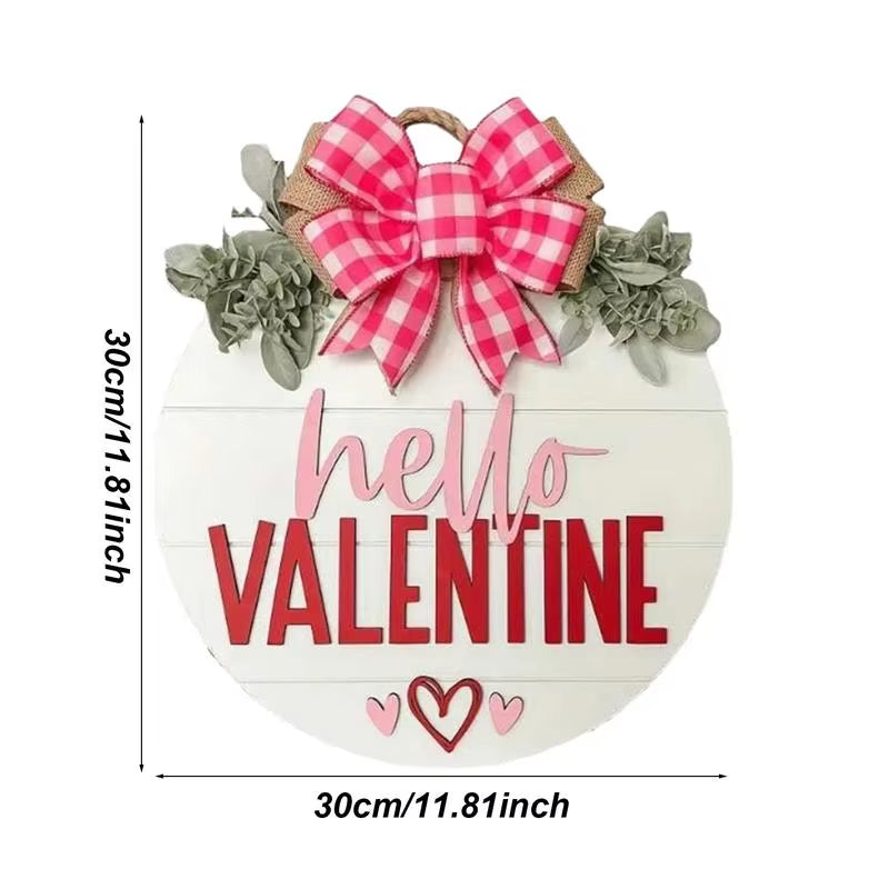 Happy Valentines Day Door Sign Valentines Day Wreaths for Front Door 11.8Inch Wooden Hello Valentines Day Sign for Indoor