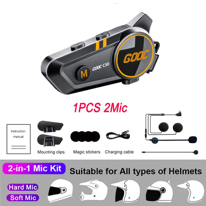 1/2X Music Interphone Bluetooth 5.3 Motorcycle Helmet Intercom Headset Waterproof 300M Intercomunicador Speaker Earphone