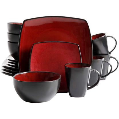 Home Soho Lounge Square Stoneware 16 Piece Dinnerware Set, Teal