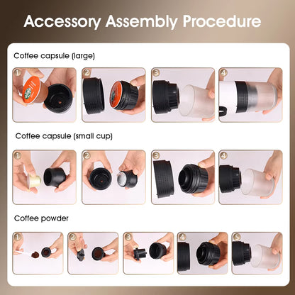 Electric Portable Coffee Machine Portable Italian Espresso Machine for Car & Home 3-In-1 Capsule Powder Travel Coffee Maker