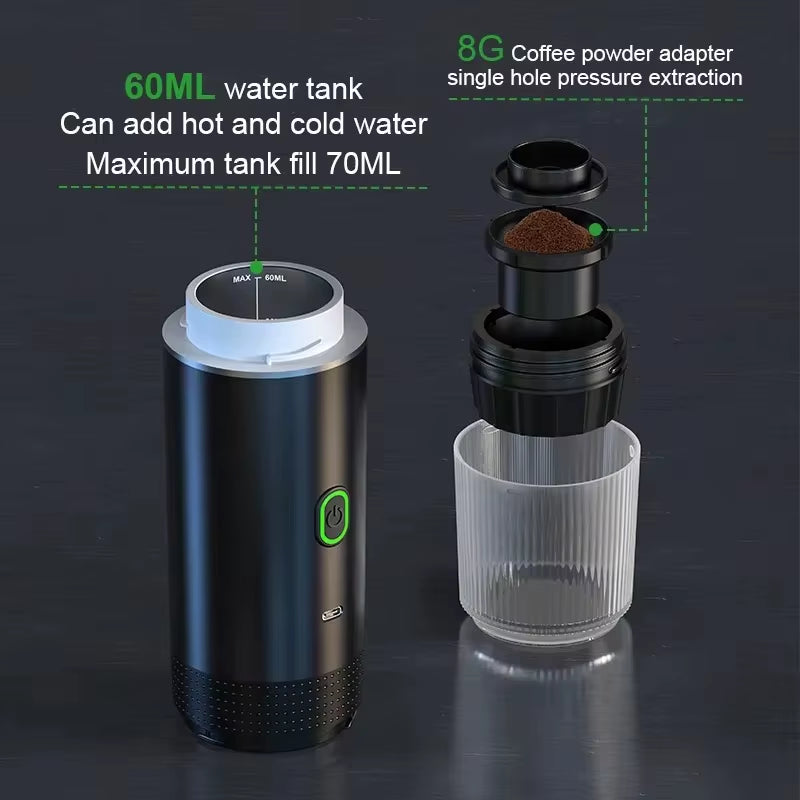 3-In-1 Portable Capsule Coffee Maker, Wireless Heating Electric Espresso Coffee Maker for Car Home, Travel Camping Coffee Maker