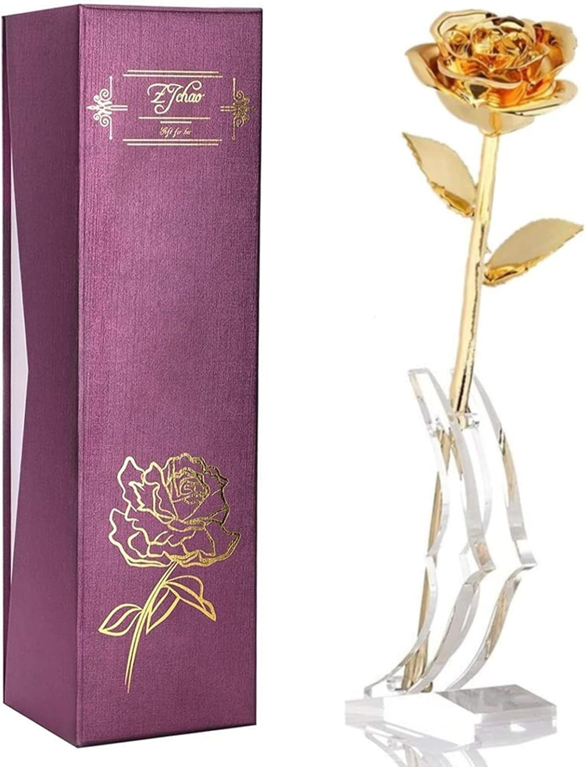 24K Gold Rose for Her, Eternal Eternity Love Real Golden Plated Preserved Eternal Rose Flower, Best Present for Anniversary Day Wife/Mom/Grandma/Women (Gold)