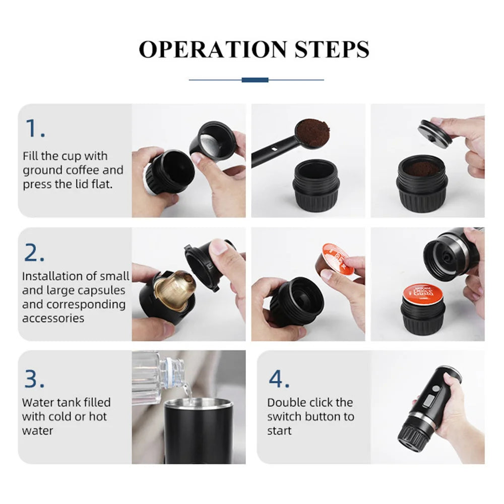 Portable Full-Automatic Espresso Coffee Maker Wireless Mini Electric Coffee Machine for Capsule Coffee Powder