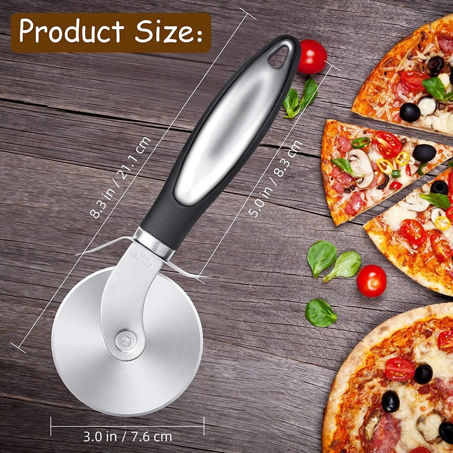 Pizza Cutter Wheel, Food Grade Stainless Steel Super Sharp Pizza Cutter, Heavy Duty Pizza Slicer Wheel Cutter with Non Slip Handle and Finger Protector