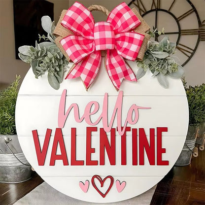 Happy Valentines Day Door Sign Valentines Day Wreaths for Front Door 11.8Inch Wooden Hello Valentines Day Sign for Indoor