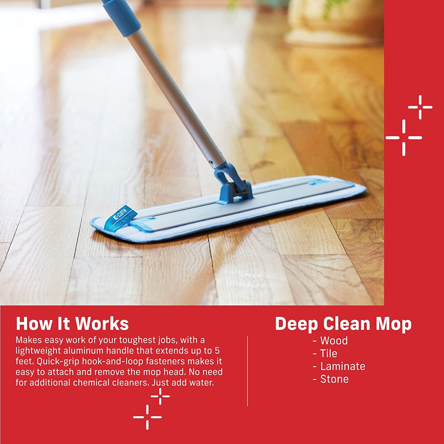 Deep Clean Mop, Microfiber Mop, Perfect Floor Cleaner for Hardwood, Laminate, Tile and Stone Flooring, Washable and Reusable, 100 Wash Promise