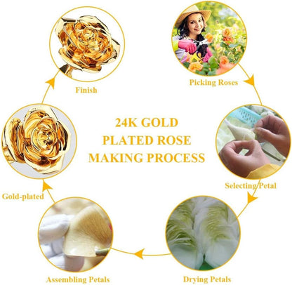 24K Gold Rose for Her, Eternal Eternity Love Real Golden Plated Preserved Eternal Rose Flower, Best Present for Anniversary Day Wife/Mom/Grandma/Women (Gold)