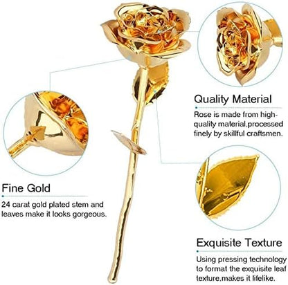 24K Gold Rose for Her, Eternal Eternity Love Real Golden Plated Preserved Eternal Rose Flower, Best Present for Anniversary Day Wife/Mom/Grandma/Women (Gold)