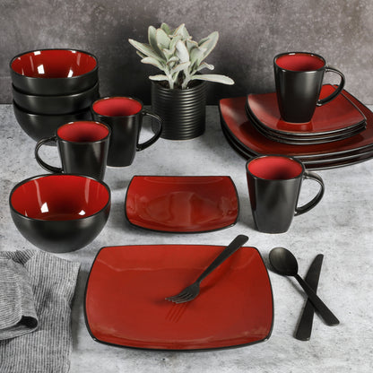 Home Soho Lounge Square Stoneware 16 Piece Dinnerware Set, Teal