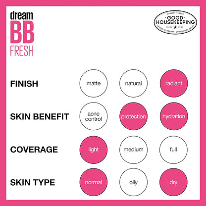 Dream Fresh Skin Hydrating BB Cream, 8-In-1 Skin Perfecting Beauty Balm with Broad Spectrum SPF 30, Sheer Tint Coverage, Oil-Free, Light/Medium, 1 Fl Oz