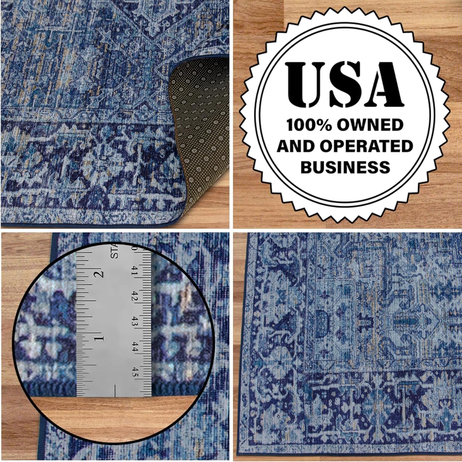 Realife Machine Washable Rug - Stain Resistant, Non-Shed - Eco-Friendly, Non-Slip, Family & Pet Friendly - Made from Premium Recycled Fibers - Vintage Distressed Traditional - Blue, 7'6" X 9'6"