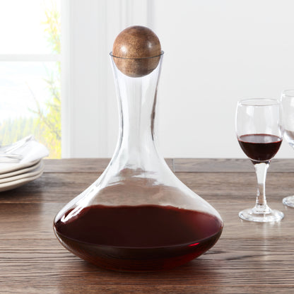 Glass Wine Decanter with Wooden Sphere Stopper, 85 Oz Volume Capacity