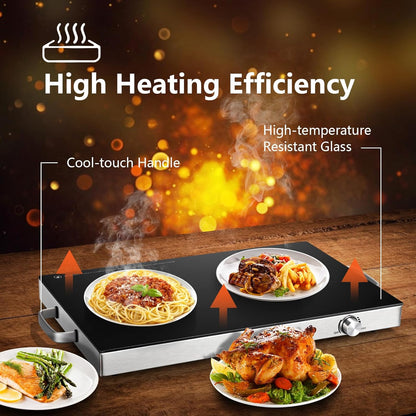 2 Packs Electric Warming Tray, 22''X15'' Hot Plate with Adjustable Temperature Control, Stainless Steel Frame & Tempered Glass Surface, Food Warmer Buffets Server for Party Events